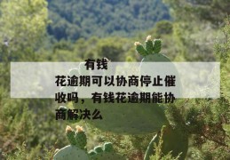 
       有钱花逾期可以协商停止催收吗，有钱花逾期能协商解决么
     