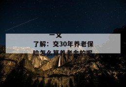 
       一文了解：交30年养老保险怎么算养老金的呢
     