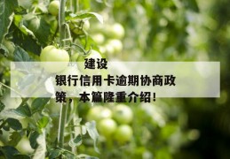 
       建设银行信用卡逾期协商政策，本篇隆重介绍！
     