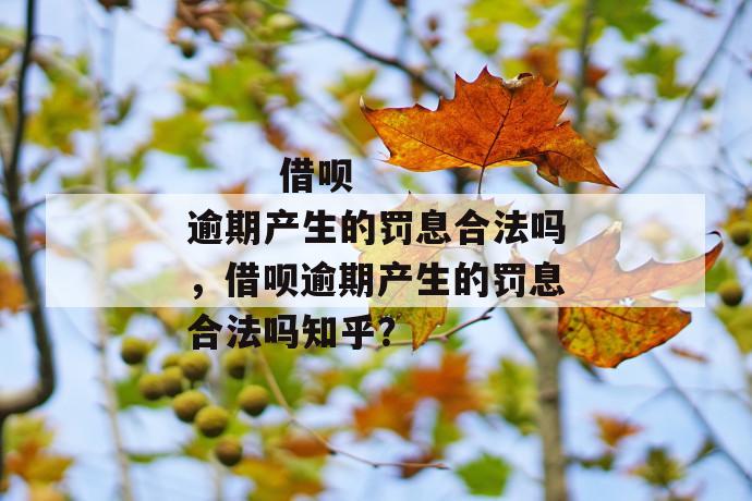 
       借呗逾期产生的罚息合法吗，借呗逾期产生的罚息合法吗知乎？
     