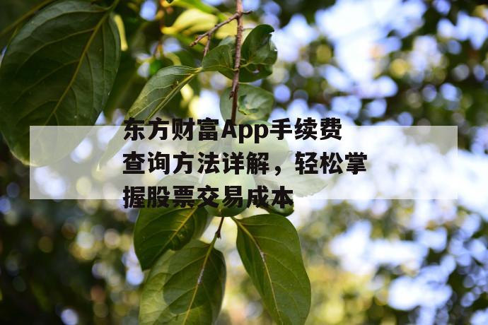 东方财富app手续费查询方法详解，轻松掌握股票交易成本 第1张