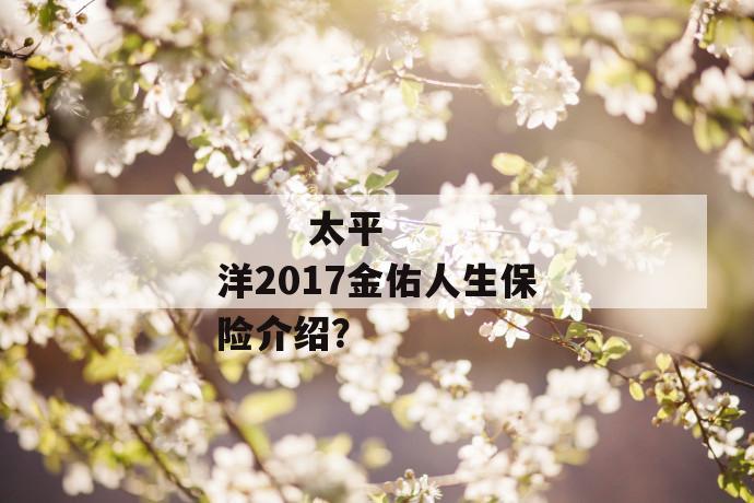 
       太平洋2017金佑人生保险介绍？
     